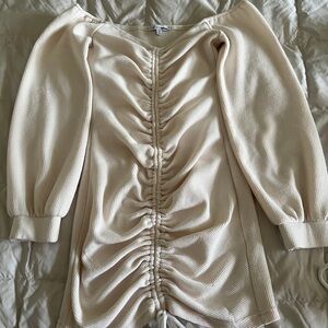 Fashion Nova Cream Ruched Mini Dress